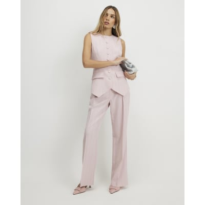Pink Striped Wide Leg Trousers