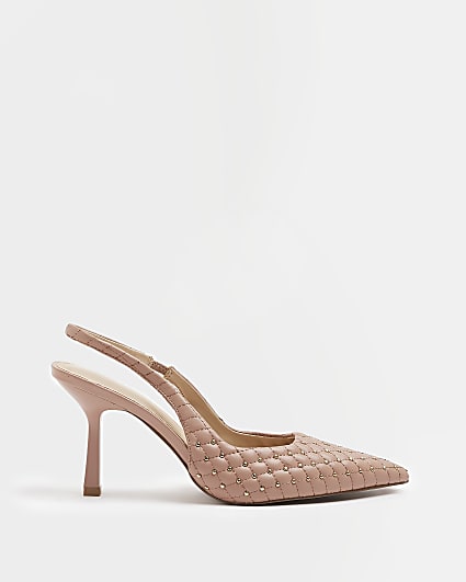 Pink stud heeled court shoes