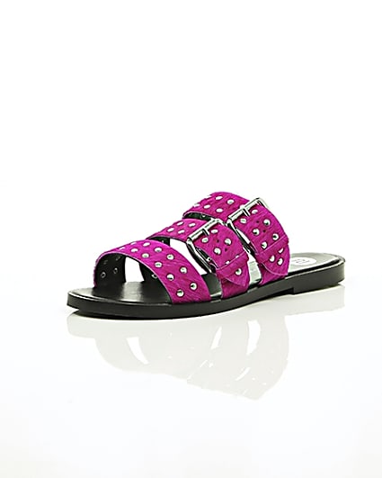 360 degree animation of product Pink studded strap sandals frame-0