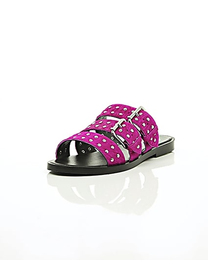 360 degree animation of product Pink studded strap sandals frame-1