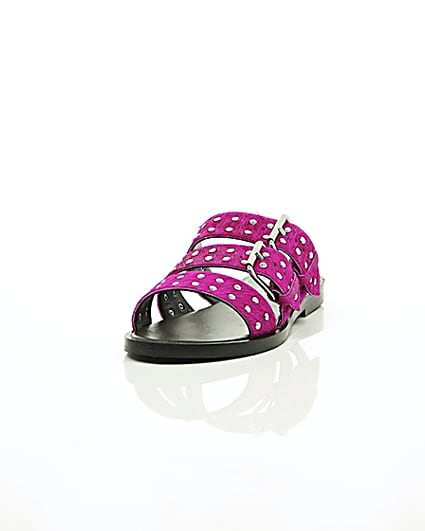 360 degree animation of product Pink studded strap sandals frame-2