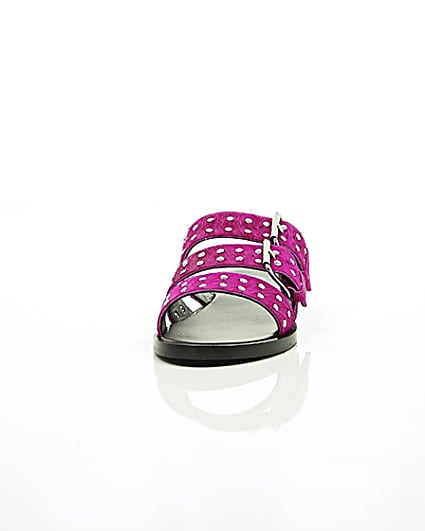 360 degree animation of product Pink studded strap sandals frame-3