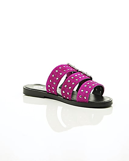 360 degree animation of product Pink studded strap sandals frame-7
