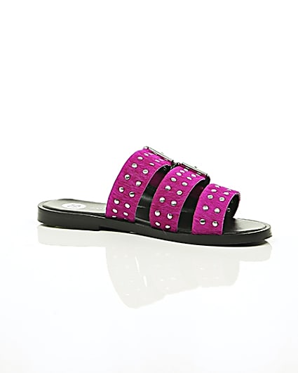 360 degree animation of product Pink studded strap sandals frame-8