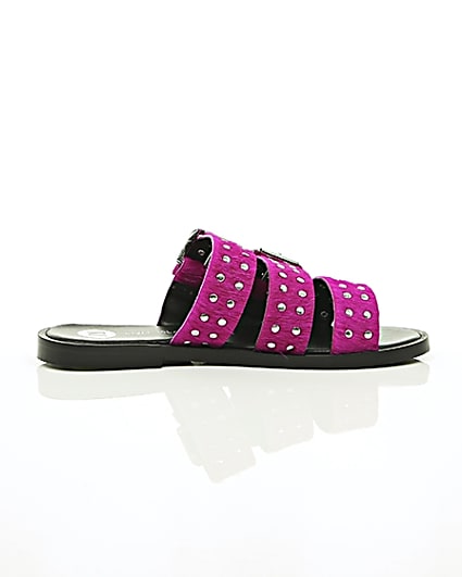 360 degree animation of product Pink studded strap sandals frame-10