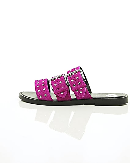 360 degree animation of product Pink studded strap sandals frame-21