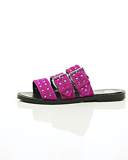 360 degree animation of product Pink studded strap sandals frame-22