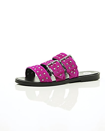 360 degree animation of product Pink studded strap sandals frame-23