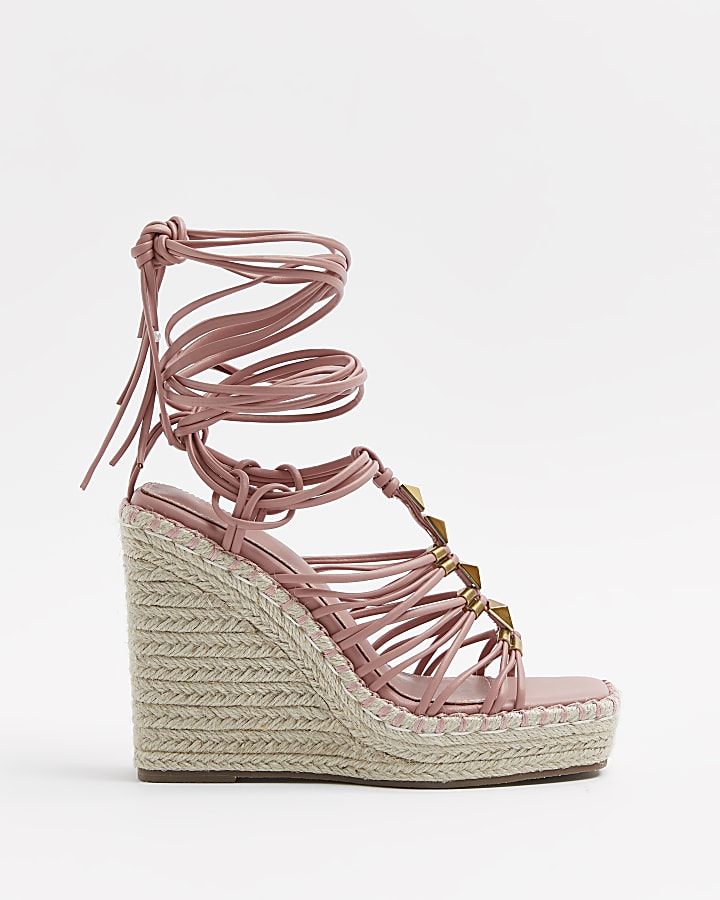 Pink studded strappy wedges