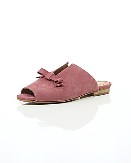 360 degree animation of product Pink suede bow mules frame-0