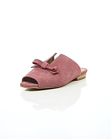 360 degree animation of product Pink suede bow mules frame-1