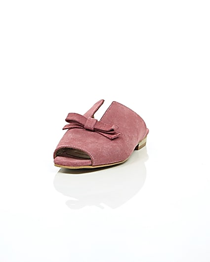 360 degree animation of product Pink suede bow mules frame-2