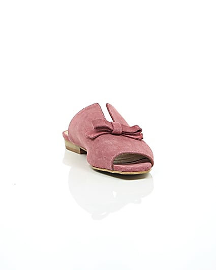 360 degree animation of product Pink suede bow mules frame-5