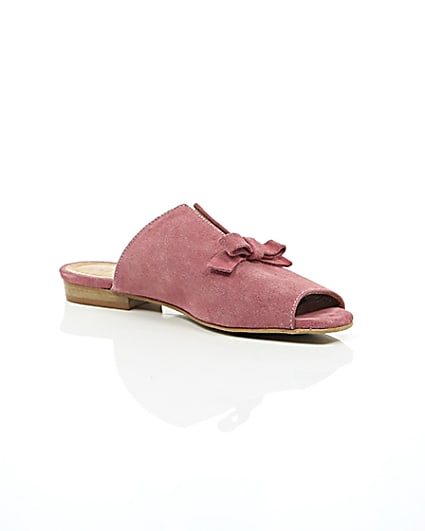 360 degree animation of product Pink suede bow mules frame-7