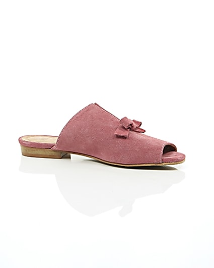 360 degree animation of product Pink suede bow mules frame-8