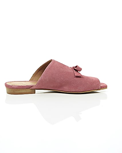 360 degree animation of product Pink suede bow mules frame-10
