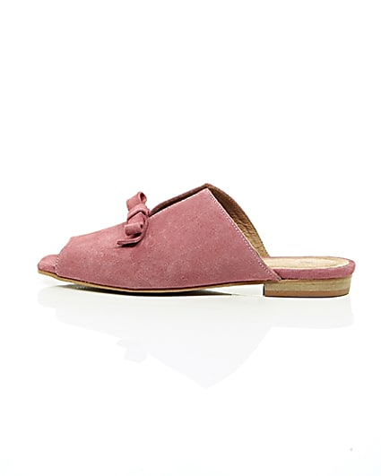 360 degree animation of product Pink suede bow mules frame-21