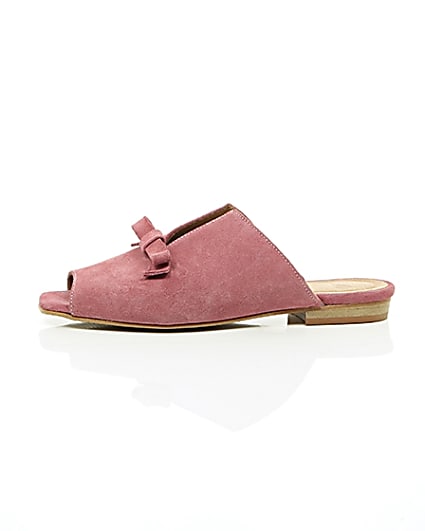 360 degree animation of product Pink suede bow mules frame-22
