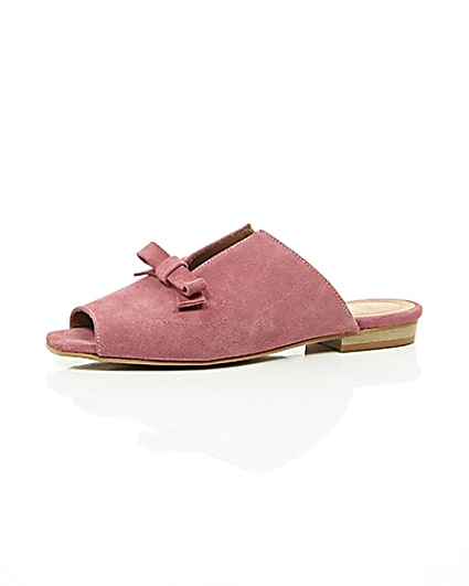 360 degree animation of product Pink suede bow mules frame-23