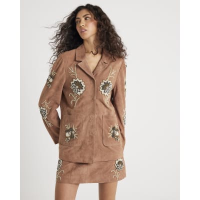 Pink Suede Embellished Blazer