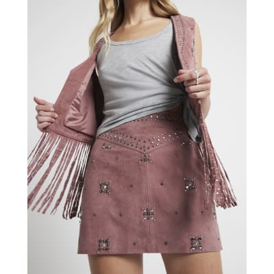 Grey suede skirt river island best sale