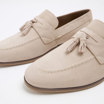Pink suede tassel detail loafers River Island