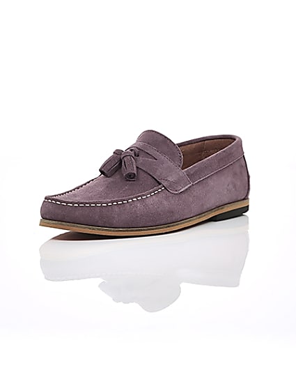 360 degree animation of product Pink suede tassel front loafers frame-1