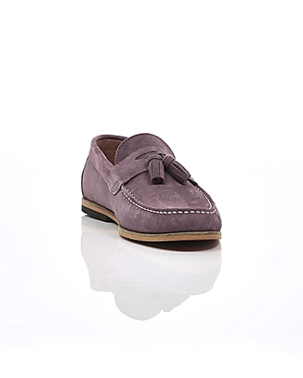 360 degree animation of product Pink suede tassel front loafers frame-5
