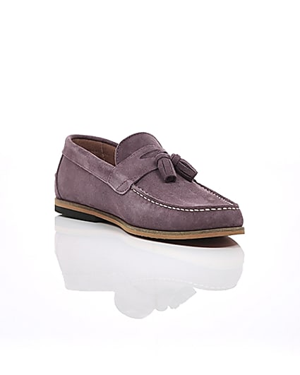 360 degree animation of product Pink suede tassel front loafers frame-6