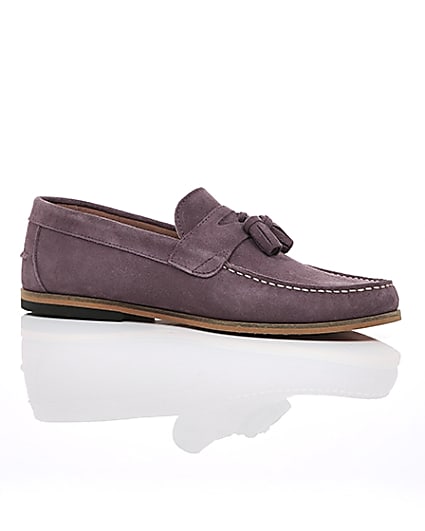 360 degree animation of product Pink suede tassel front loafers frame-8