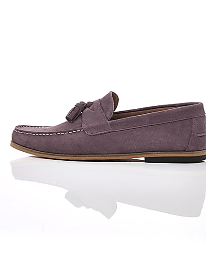 360 degree animation of product Pink suede tassel front loafers frame-21
