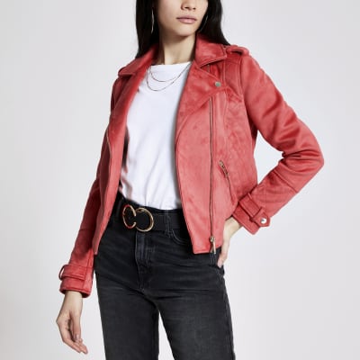 river island short padded jacket in pink velvet