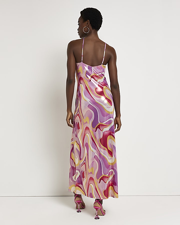 Pink swirl print slip maxi dress