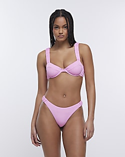 Pink textured bikini bottoms