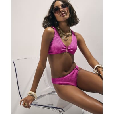 Pink Textured Cami Bikini Top