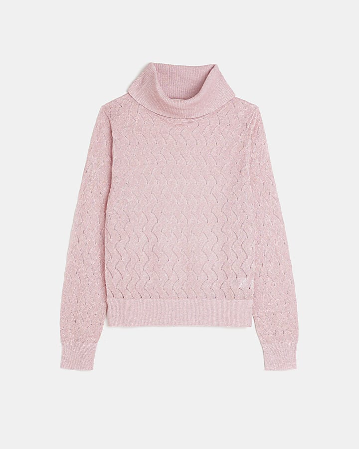 Pink textured roll neck jumper