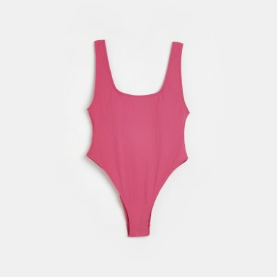 Pink textured swimsuit River Island