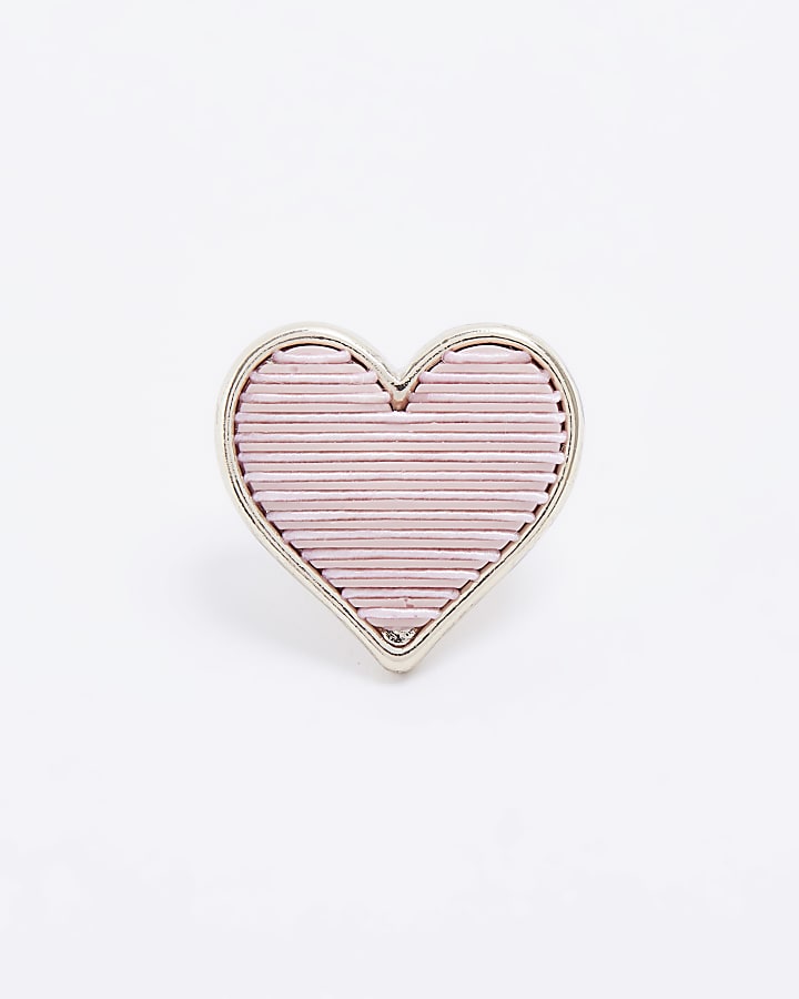 Pink thread heart stud earrings