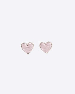 Pink thread heart stud earrings