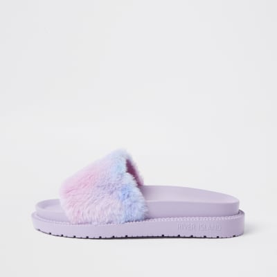 river island fur sliders