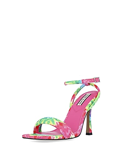 360 degree animation of product Pink tie dye padded heeled sandals frame-0