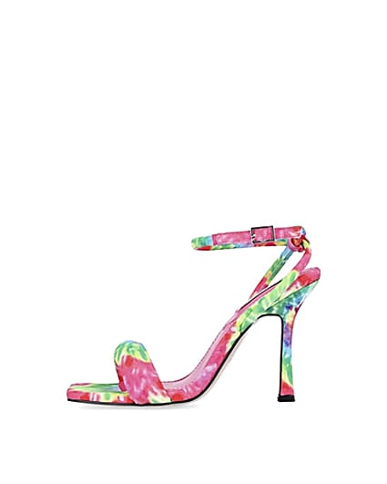 360 degree animation of product Pink tie dye padded heeled sandals frame-3