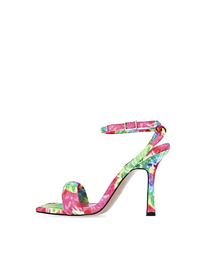 360 degree animation of product Pink tie dye padded heeled sandals frame-4
