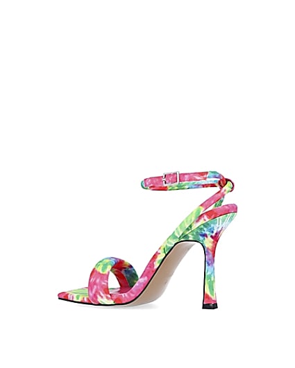 360 degree animation of product Pink tie dye padded heeled sandals frame-5