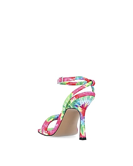 360 degree animation of product Pink tie dye padded heeled sandals frame-7