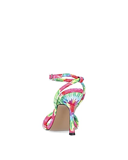 360 degree animation of product Pink tie dye padded heeled sandals frame-8