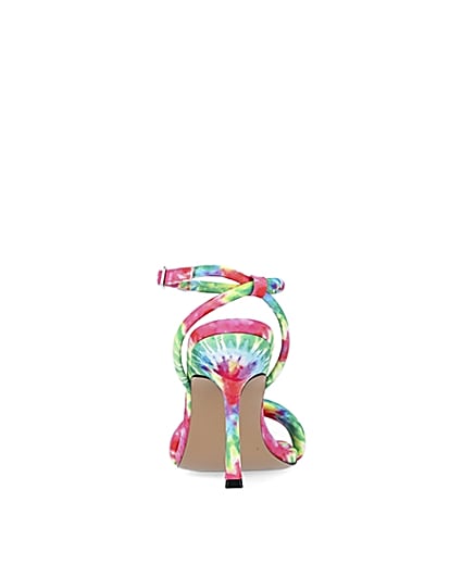 360 degree animation of product Pink tie dye padded heeled sandals frame-9