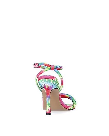 360 degree animation of product Pink tie dye padded heeled sandals frame-10