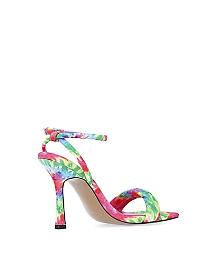 360 degree animation of product Pink tie dye padded heeled sandals frame-13