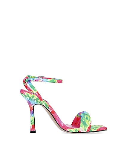 360 degree animation of product Pink tie dye padded heeled sandals frame-15